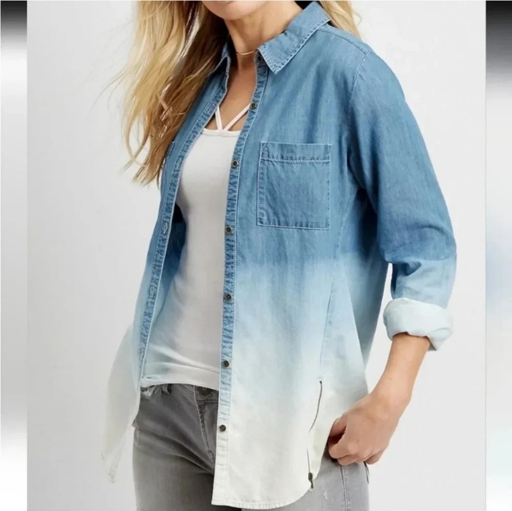 Maurices Blue Ombre Denim Button Down with Side Zippers